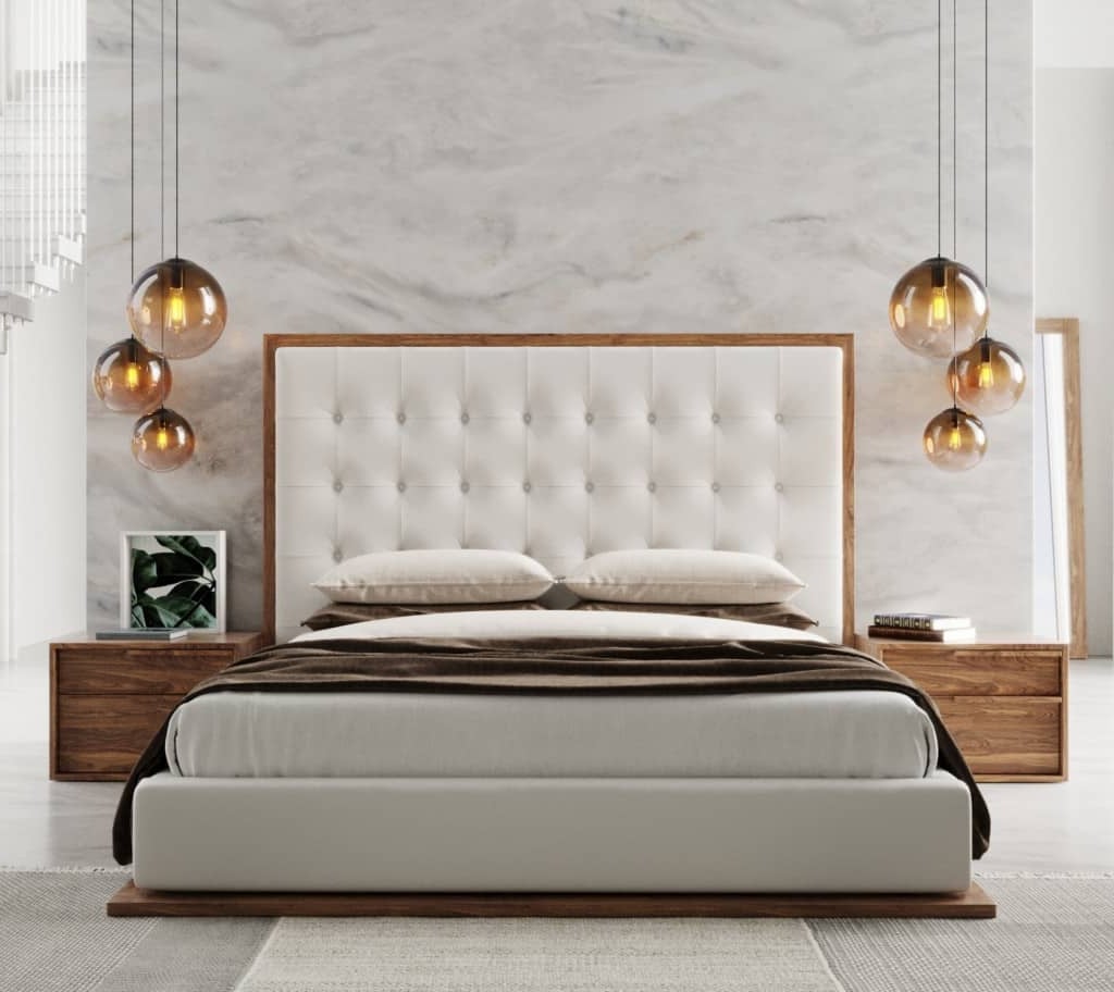Modrest Amberlie White Leather & Walnut Bed