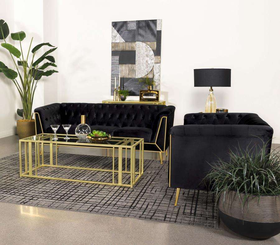 Ascot 2 Pc Black & Gold Sofa Loveseat