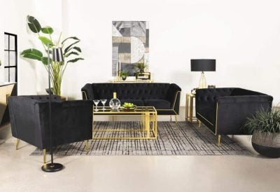 Ascot black and gold velvet sofa set