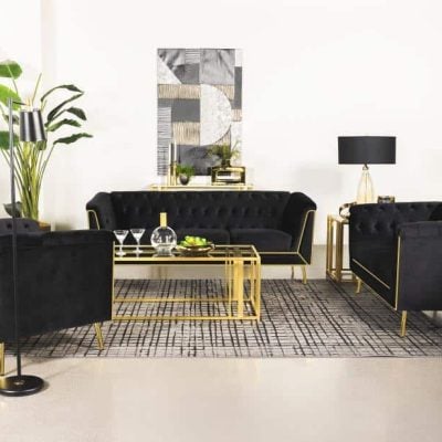 Ascot black and gold velvet sofa set
