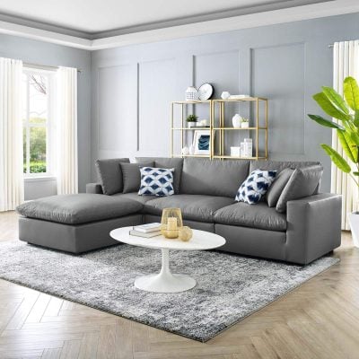 Commix Grey Leather Modular Sectional Sofa .