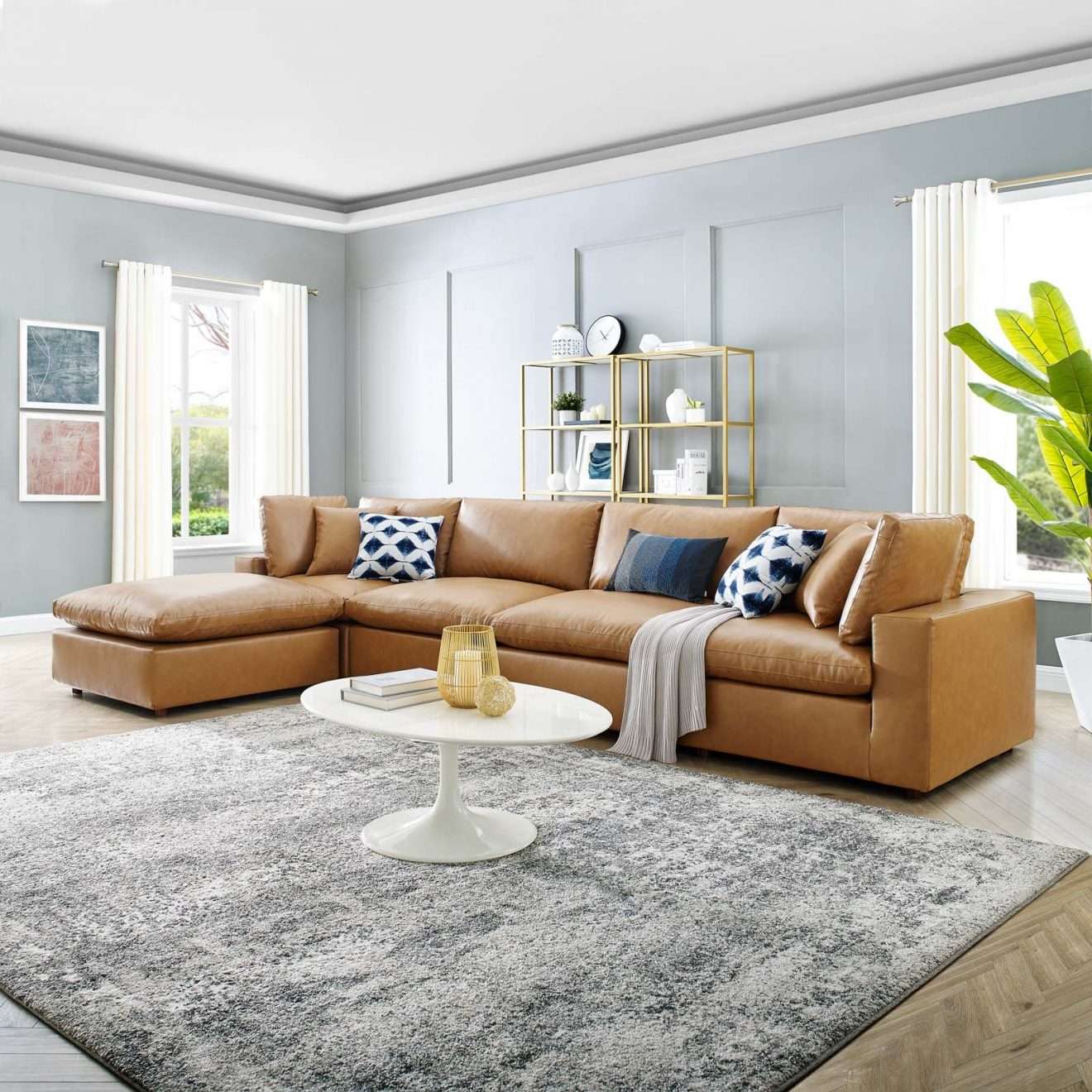 Commix Cognac Brown Leather Modular Sectional Sofa