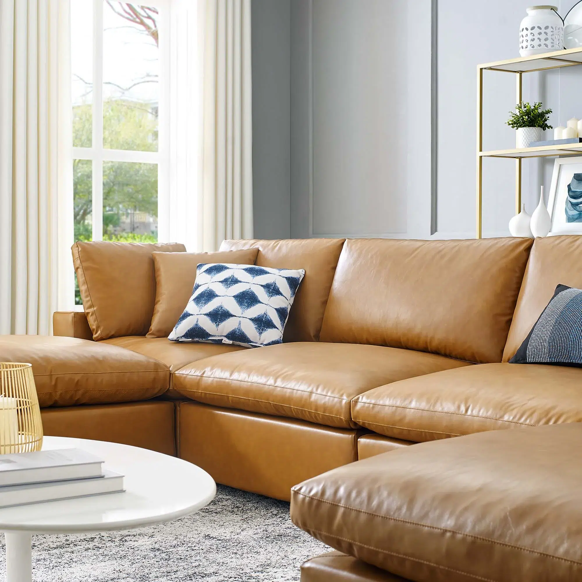 Commix Cognac Brown Leather Modular Sectional Sofa