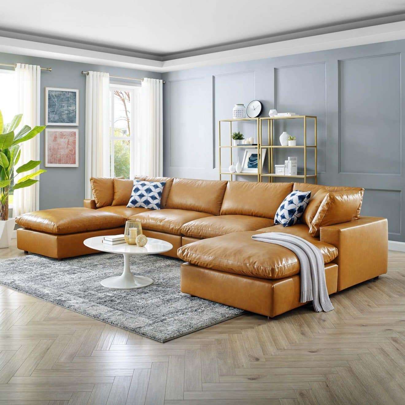 Commix 6 pc Cognac Brown Leather Modular Sectional Sofa