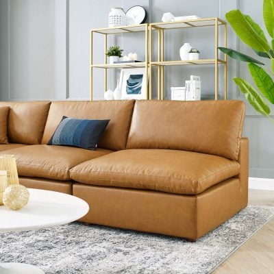 Commix Cognac Brown Leather Modular Sectional Sofa