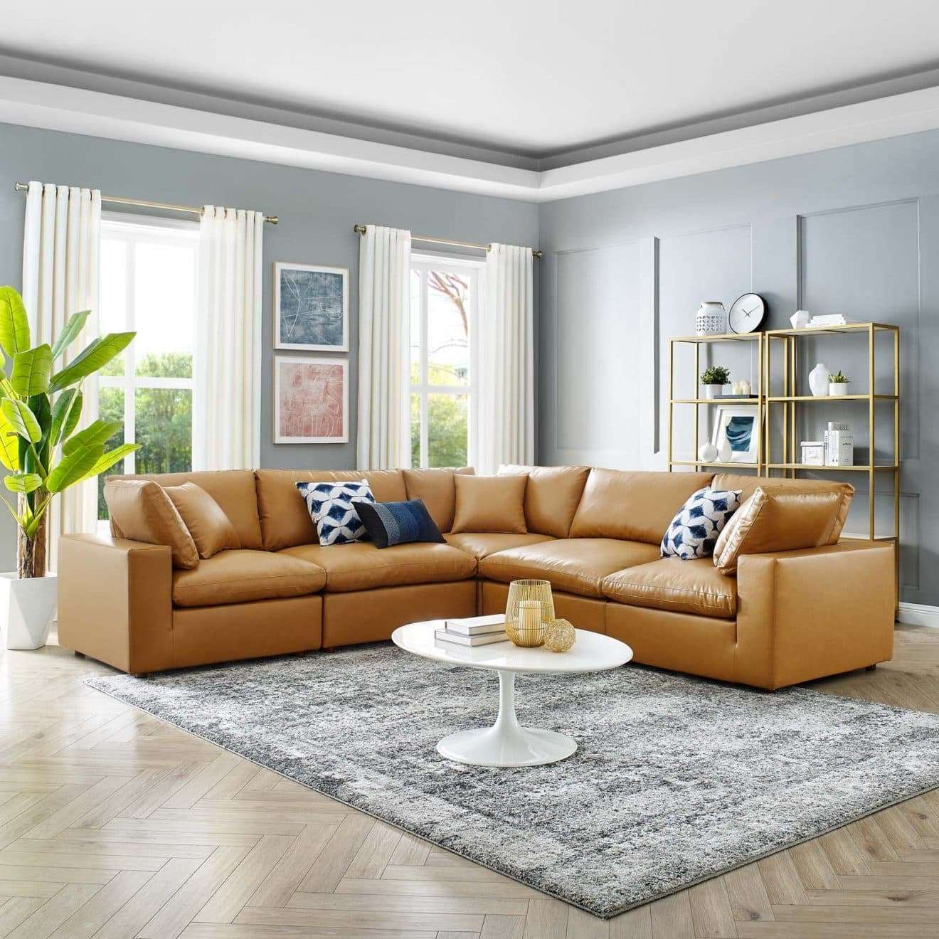 Commix Brown Leather Modular Sectional Sofa