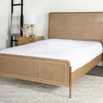 Arini Upholstered Queen Panel Bed Sand Wash And Natural Cane