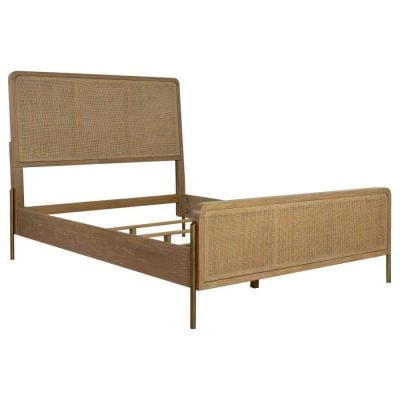 Arini Upholstered Queen Panel Bed Sand Wash And Natural Cane