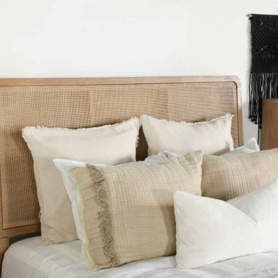 Arini Upholstered Queen Panel Bed Sand Wash And Natural Cane