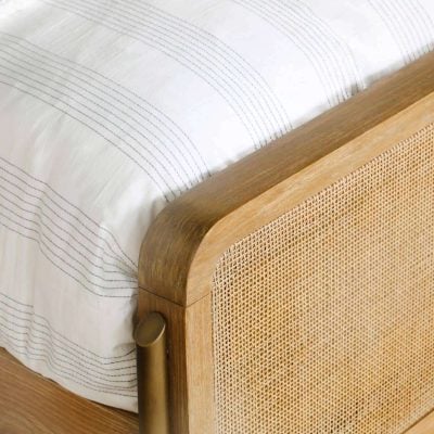 Arini Upholstered Queen Panel Bed Sand Wash And Natural Cane