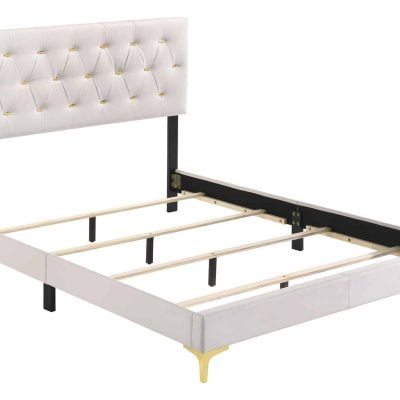 Kendall Tufted White & Gold Queen Bed