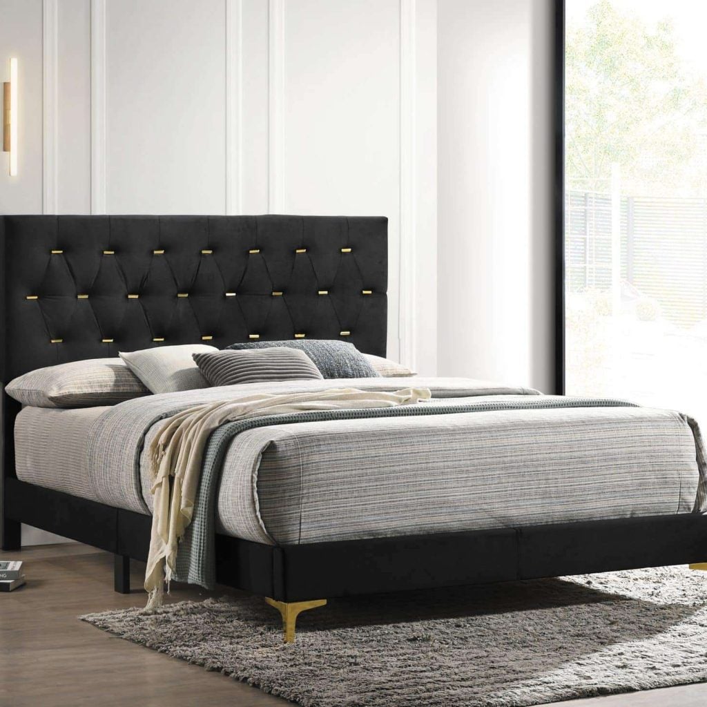 Kendall Tufted Black & Gold Bed