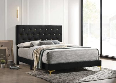 Kendall Tufted Black & Gold Bed