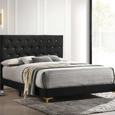 Kendall Tufted Black & Gold Bed