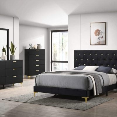 Kendall Tufted Black & Gold Bed
