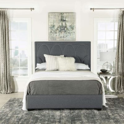 Bowfield Gray Bed With Nailhead Trim