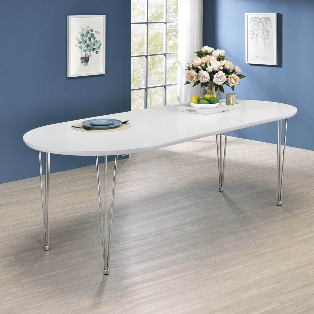 Heather Oval Dining Table With Hairpin Legs Matte White And Chrome