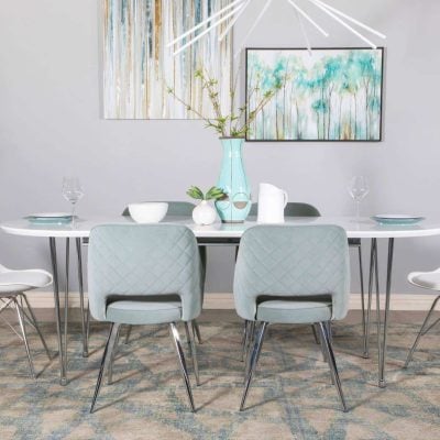 Heather Oval Dining Table With Hairpin Legs Matte White And Chrome