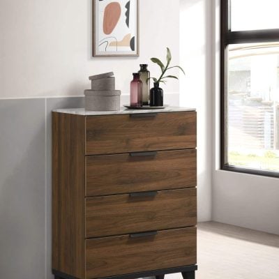 Mays 4-Drawer Chest Walnut Brown With Faux Marble To