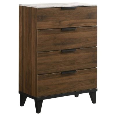 Mays 4-Drawer Chest Walnut Brown With Faux Marble To