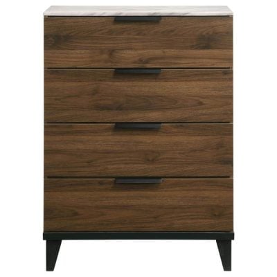 Mays 4-Drawer Chest Walnut Brown With Faux Marble To
