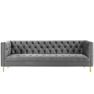 Delight Tufted Button Gray Performance Velvet Sofa