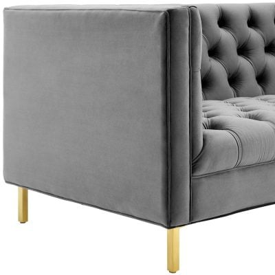 Delight Tufted Button Gray Performance Velvet Sofa