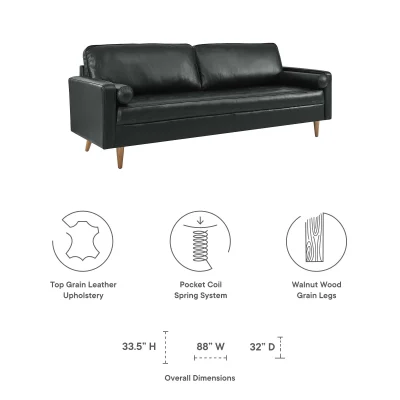 Valour Genuine Top Grain Black Leather Sofa