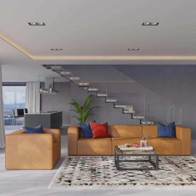Mingle Cognac Leather Sofa & Chair Set