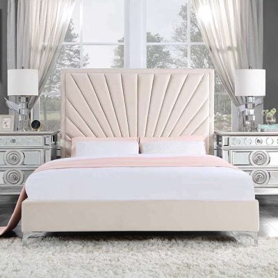 Faiz Velvet Chanel Tufted Queen Bed