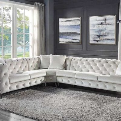 Atronia Beige Fabric Button Tufted Secitonal Sofa