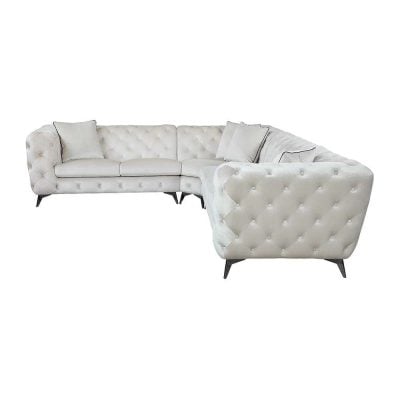 Atronia Beige Fabric Button Tufted Secitonal Sofa