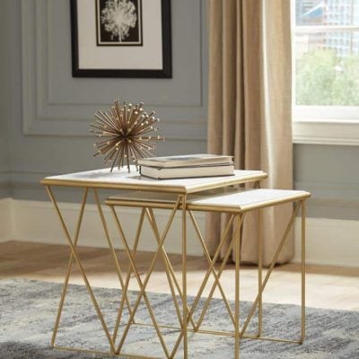 Bette 2-piece Nesting Table Set White and Gold