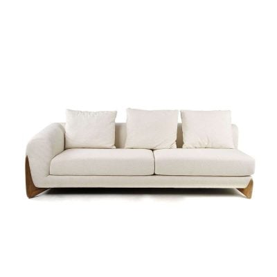 Modrest Fleury - Contemporary Cream Fabric and Walnut Sectional Sofa