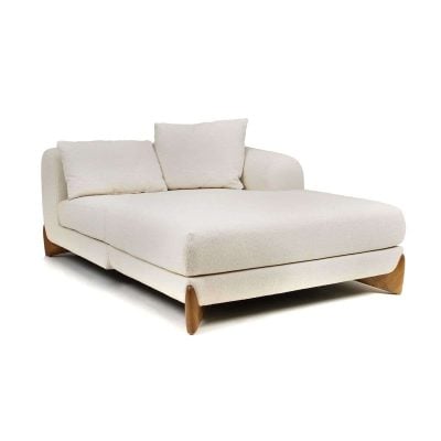 Modrest Fleury - Contemporary Cream Fabric and Walnut Sectional Sofa