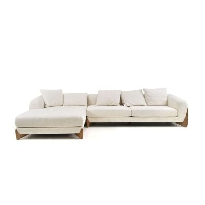 Modrest Fleury - Contemporary Cream Fabric and Walnut Sectional Sofa