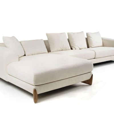Modrest Fleury - Contemporary Cream Fabric and Walnut Sectional Sofa