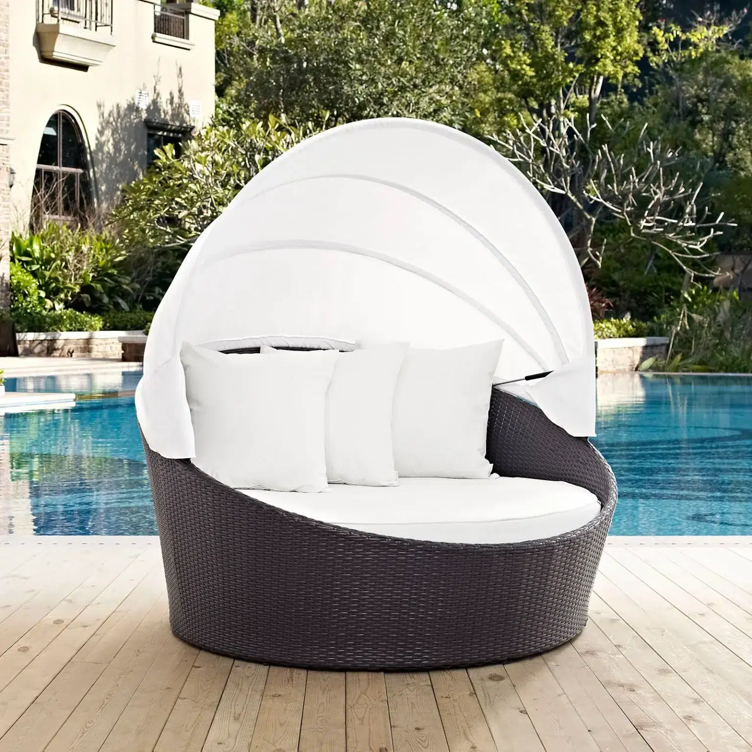 Convene White Canopy Outdoor Patio Daybed