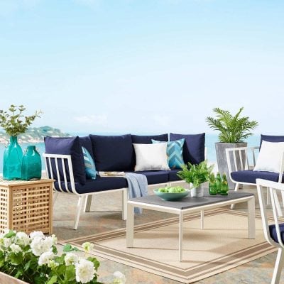 Riverside 3 Piece Outdoor Patio Aluminum Sectional Sofa Set SKU: EEI-3782-WHI-NAV