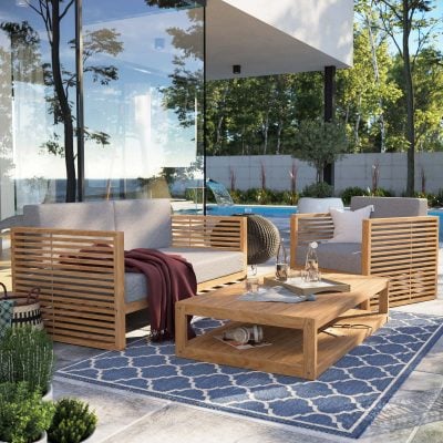 Carlsbad 3-Piece Teak Wood Outdoor Patio Outdoor Patio Set SKU: EEI-5837-NAT-GRY