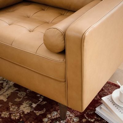Cognac Leather mid century modern brown leather arm chair