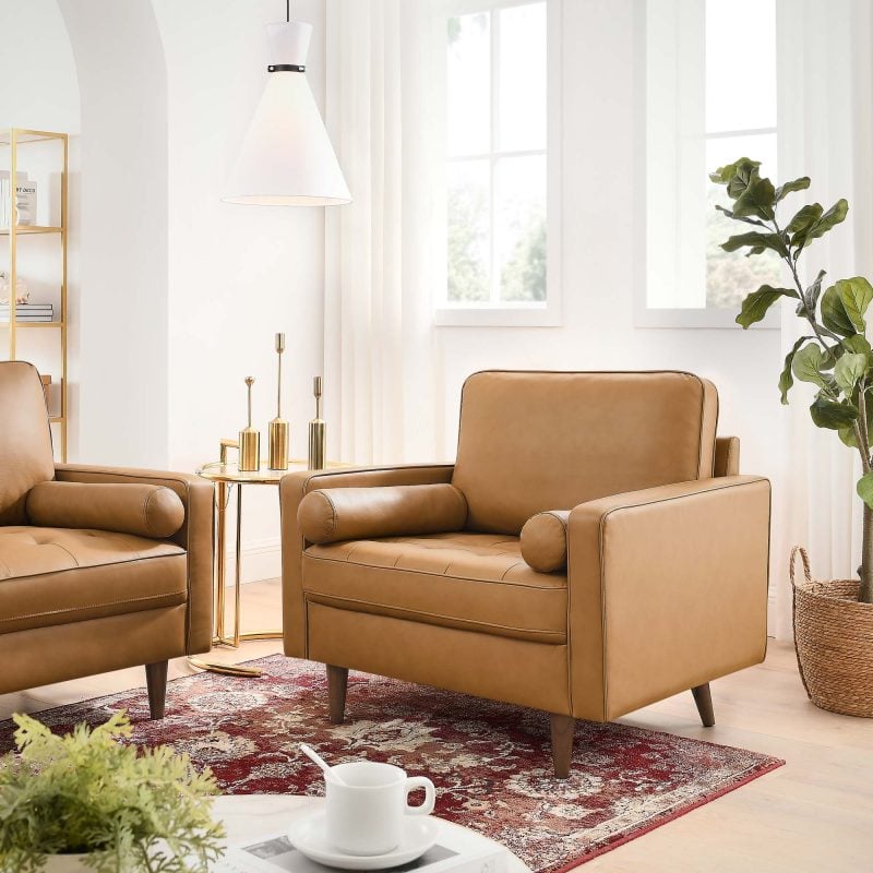 Valour Mid Century Modern Leather Armchair