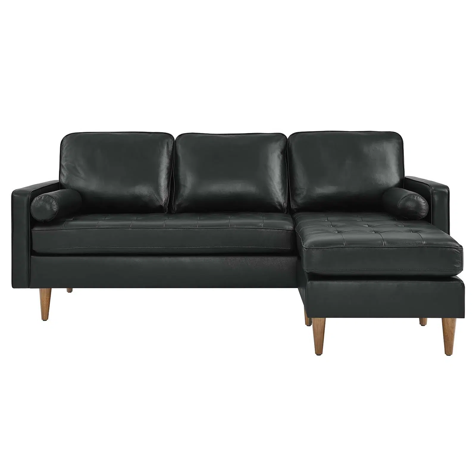 Valour 78" Black Leather Small Sectional Sofa