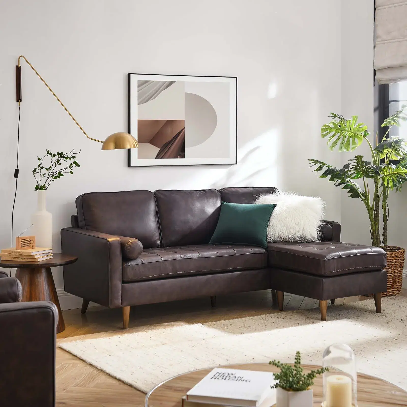 Valour 78" Brown Leather Small Sectional Sofa