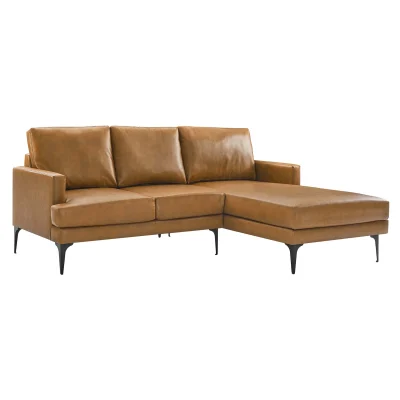 Evermore Cognac Leather small Sectional Sofa with chase