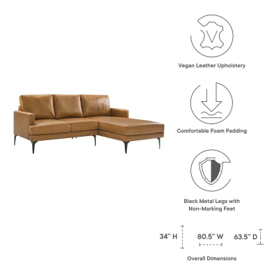 Evermore Cognac Leather small Sectional Sofa with chase