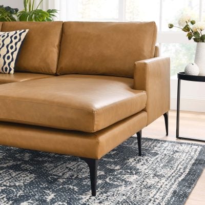 Evermore Cognac Leather small Sectional Sofa with chase