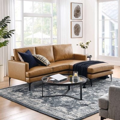 Evermore Cognac Leather small Sectional Sofa with chase