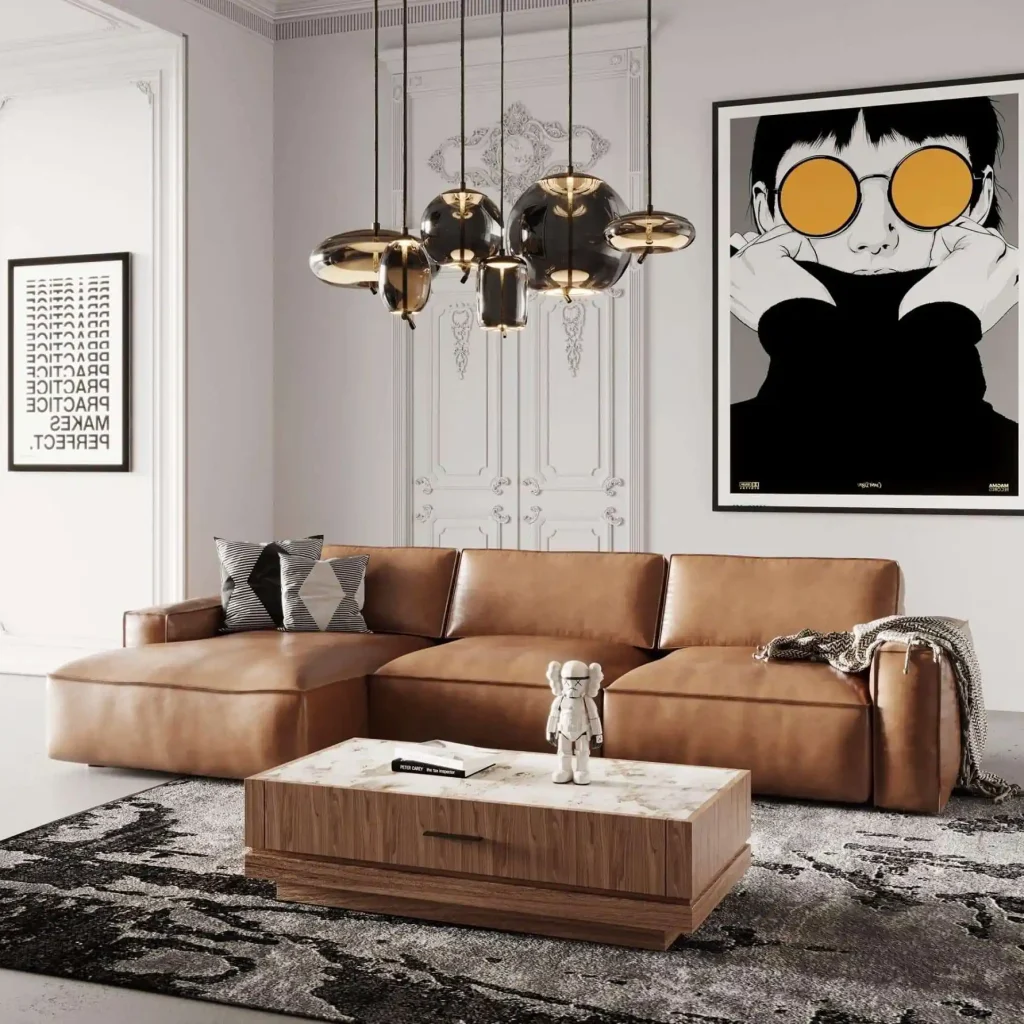 Modrest Cambria Cognac Leather Sectional Sofa with chase