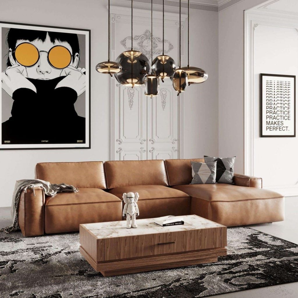 Cambria Right Facing Sectional Sofa Cognac leather